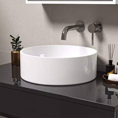 Nes Home Coley Round Ceramic Countertop Basin in Gloss White, Diameter: 36 cm