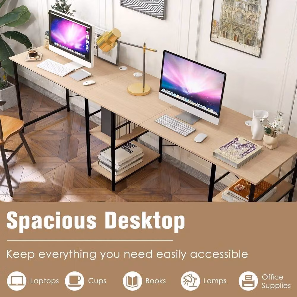 VOGREX L-Shaped Corner Computer Desk with Storage Shelves in Brown – 3