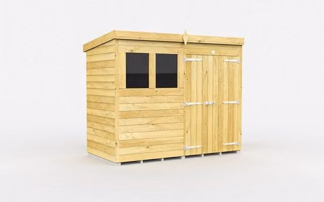 Buttercup Farm Brown Pent Shed with Double Doors and Windows, L243 x W118 x H201 cm – 1