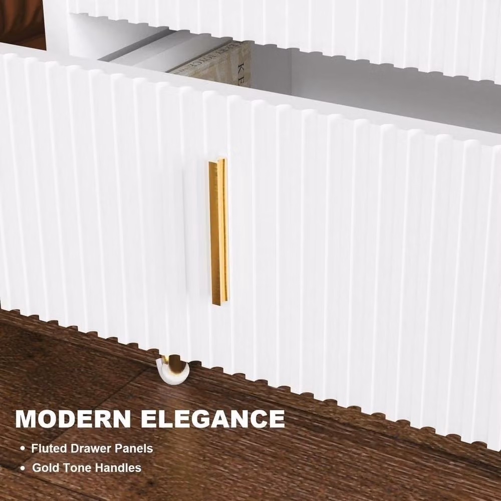 SPETLEK 3 Drawer Bedside Table Cabinet in White and Gold, W/D/H: 40 x 40 x 66 cm – 3