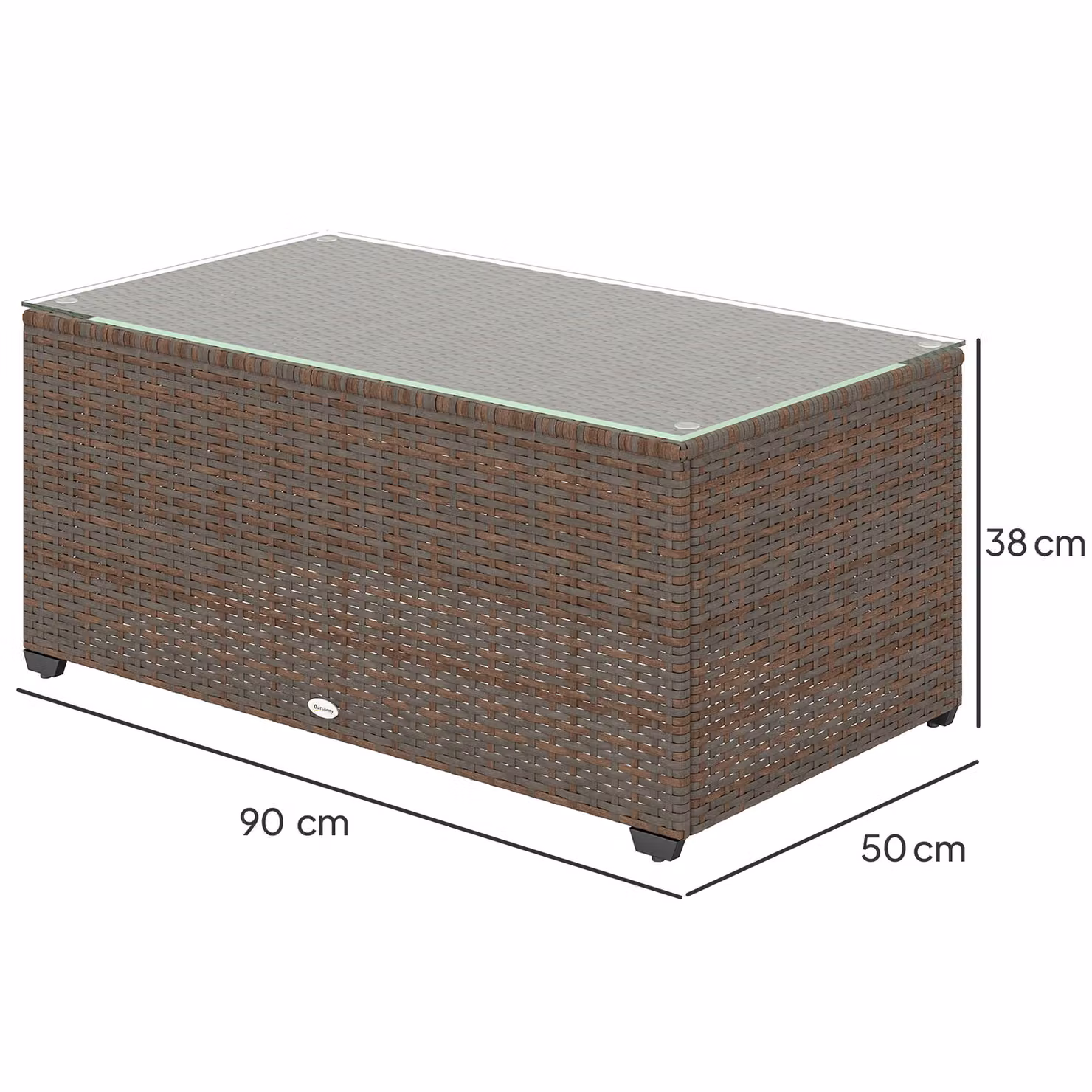 Outsunny Brown Rattan Garden Side Table with Glass Top, W: 90 cm, D: 50 cm – 3