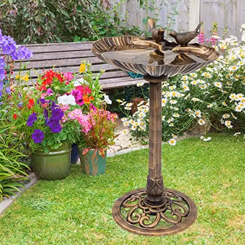 GardenKraft 23940 Clam Shell Design Bird Bath in Bronze Metal Effect, W/D/H: 80 x 52 x 36 cm – 2