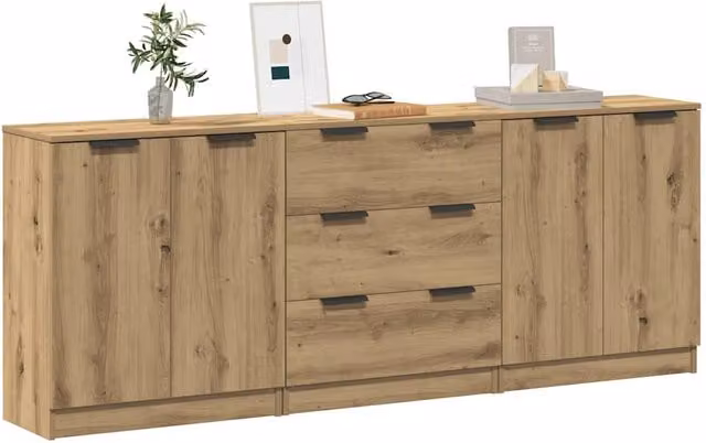 Berkfield Home Artisan Oak Sideboards, 3 Piece Set in Brown, W/D/H: 60 x 30 x 70 cm