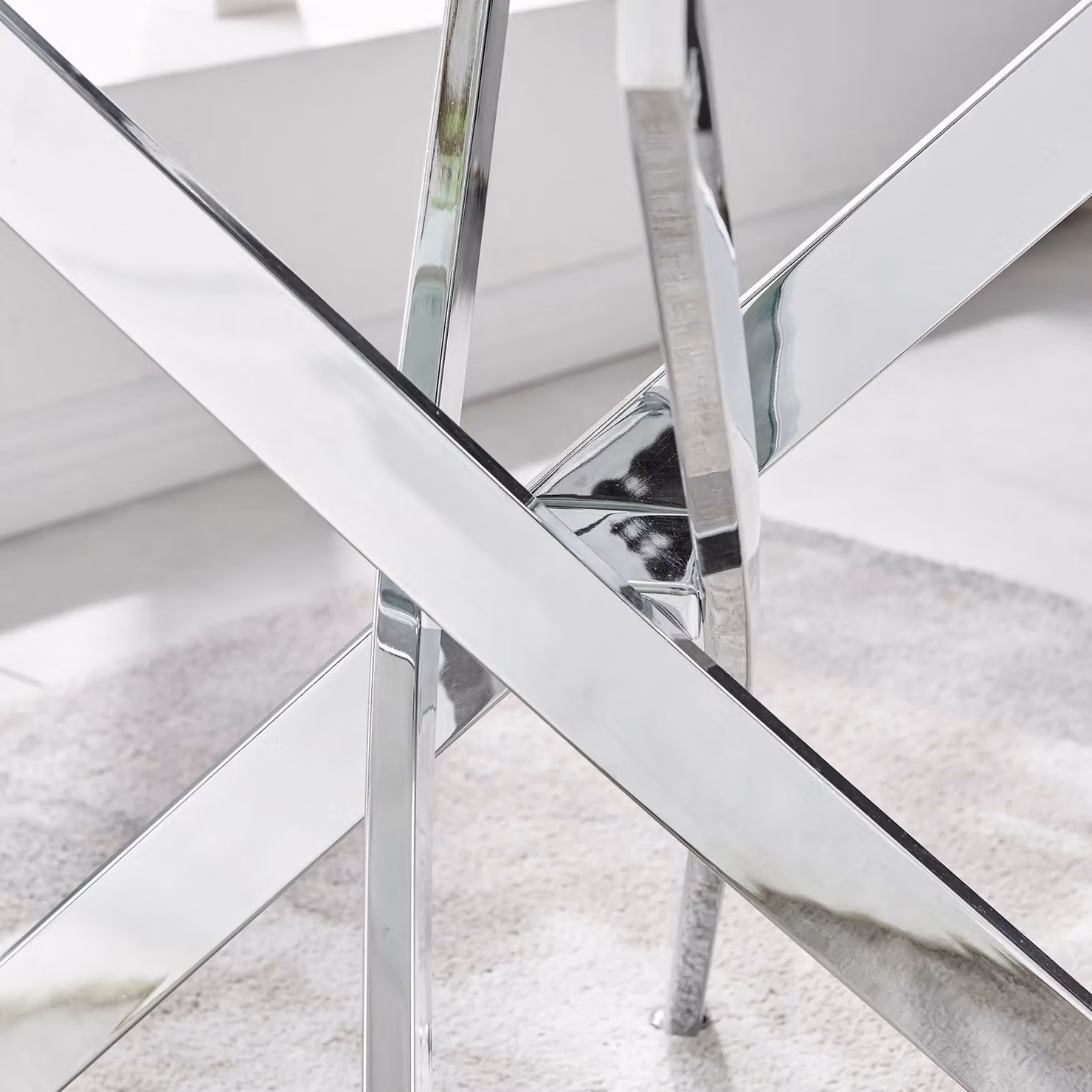 FurnitureboxUK Leonardo Glass and Chrome Metal Dining Table and 6 Milan Chairs Dining Set in Beige – 2