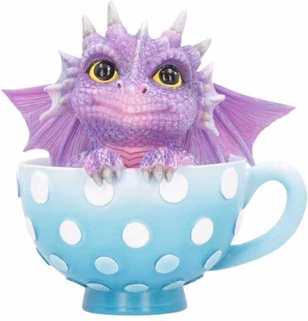 Nemesis Now Cutieling Figurine Cute Dragon in a Teacup, Blue, White and Purple, Height: 11.2 cm