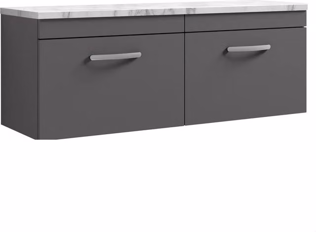 Balterley Millwich Contemporary 2 Drawer Wall Hung Bathroom Vanity Unit with Carrara Marble Worktop, Grey, W/D/H: 120.0 x 39.0 x 45.2 cm