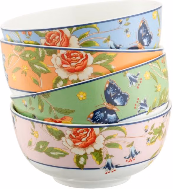 Aynsley China Cottage Garden Multicolour Floral Bone China Cereal Bowls, Set of 4