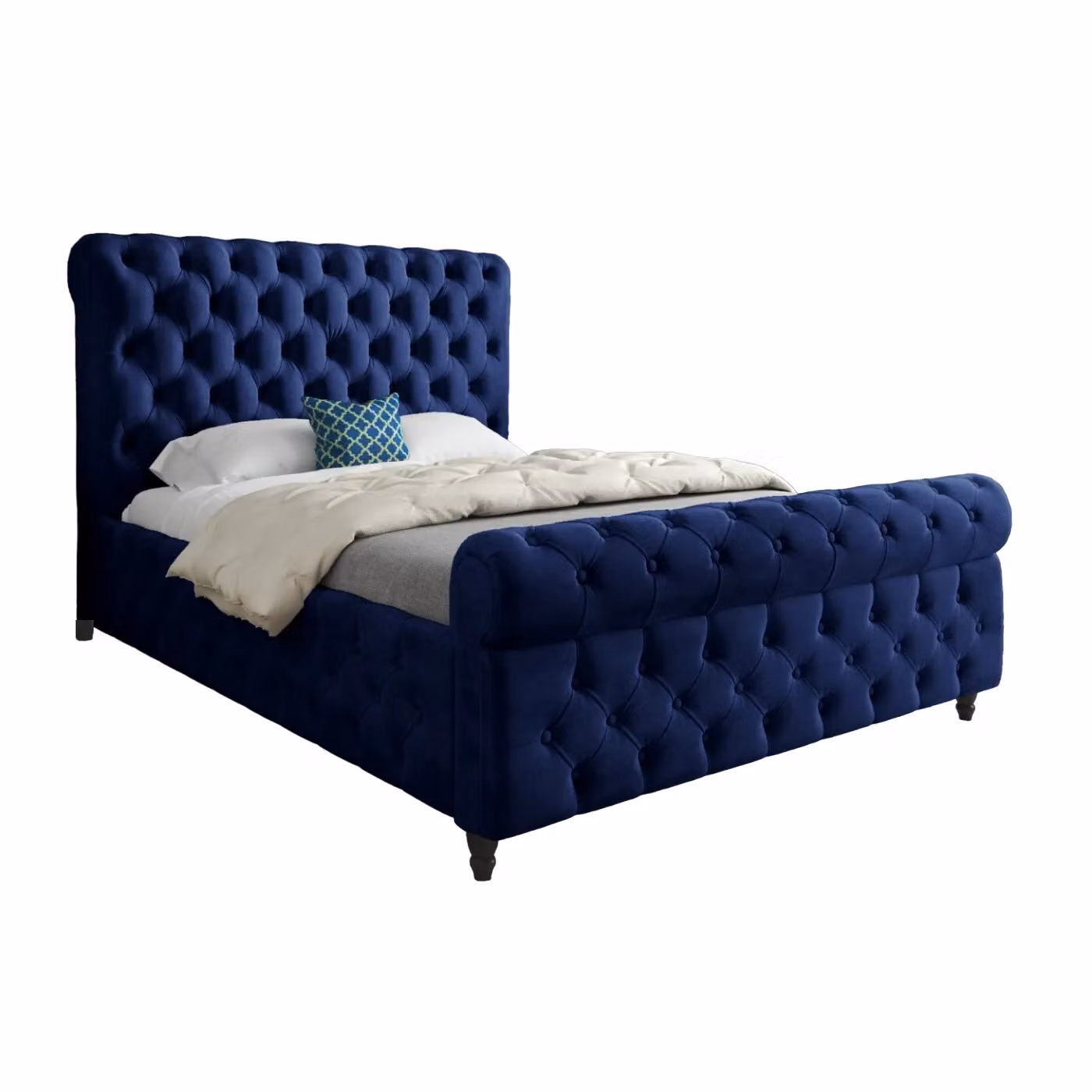 Casani Savana Sleigh Upholstered Velvet Bed Frame in Blue and Silver, W/D/H: 200 x 189 x 119 cm – 5