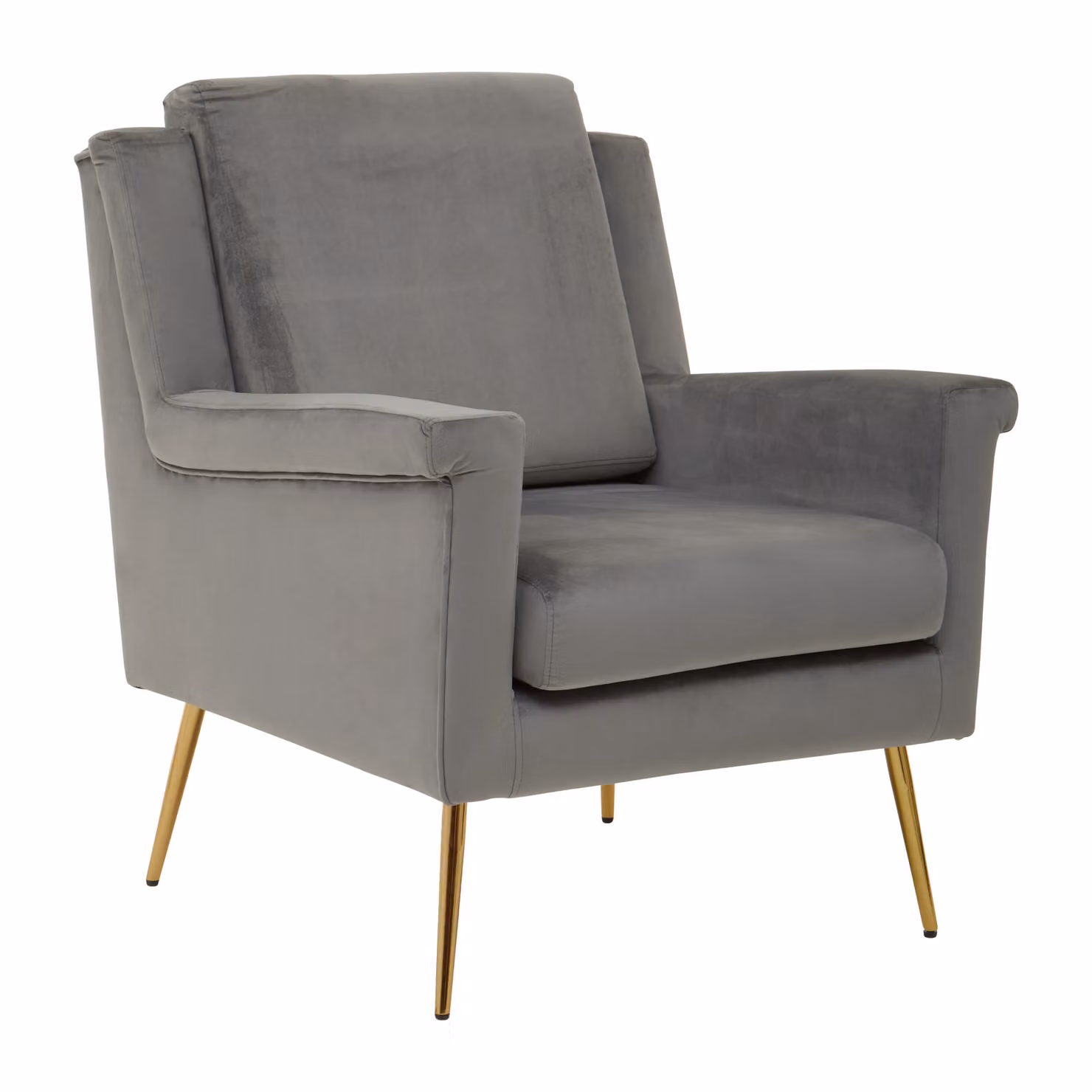 Orsina Grey Velvet Mid-Century Modern Accent Armchair with Gold Details – 3