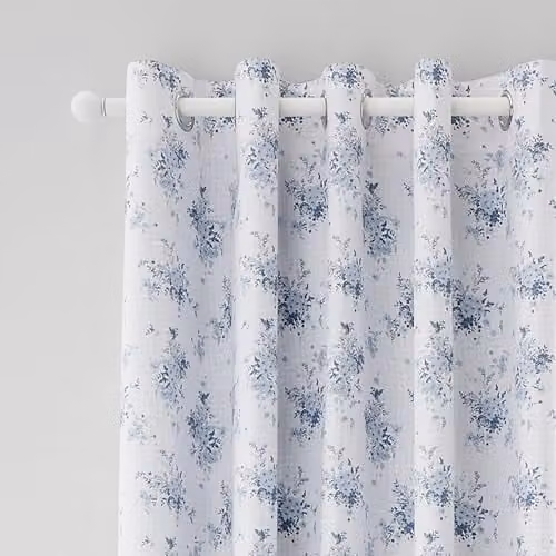 Catherine Lansfield Lucie Floral Frill Reversible Eyelet Curtains, Blue, W: 168 cm, H: 229 cm