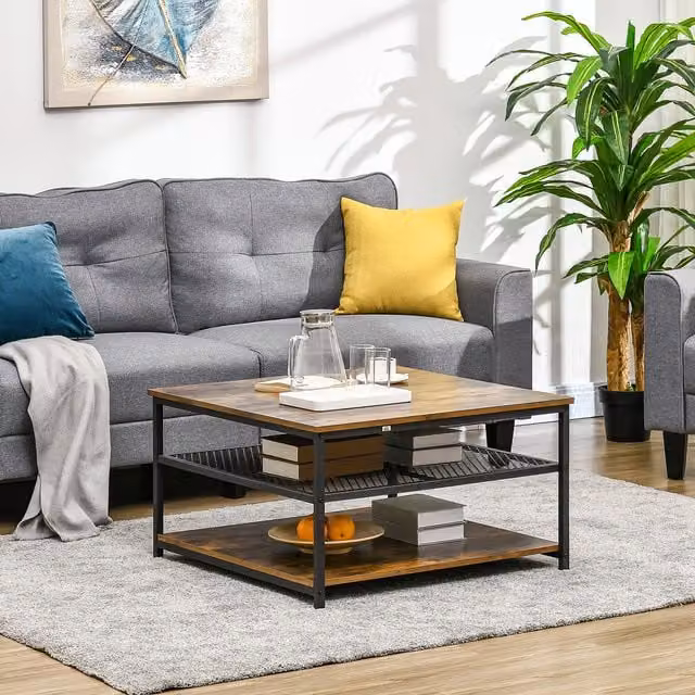 HOMCOM Industrial Square Coffee Table in Brown