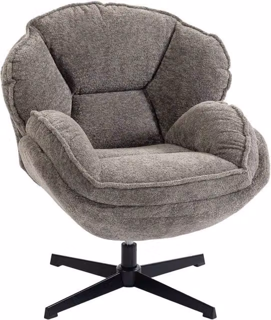FORGEVIO Grey Velvet Swivel Accent Chair with Armrests and Metal Frame