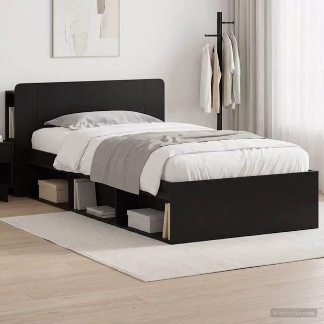 Berkfield Home Modern Bed Frame with Storage Drawers in Black, Engineered Wood, W/D/H: 90 x 200 cm – 1