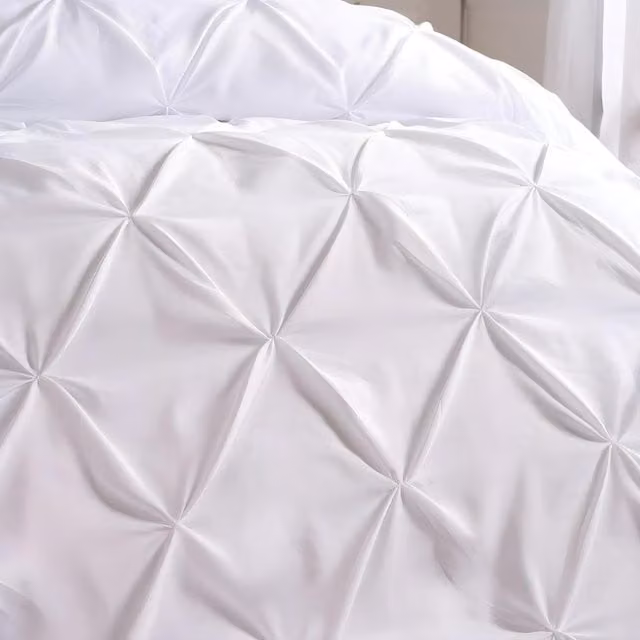 OHS Diamond Pintuck Pinch Pleat Duvet Cover and Pillowcase Set in White