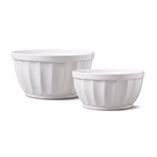 WM Bartleet & Sons 1750 Traditional Set of 2 White Porcelain Fluted Kitchen Serving Bowls, 1200ml & 700ml