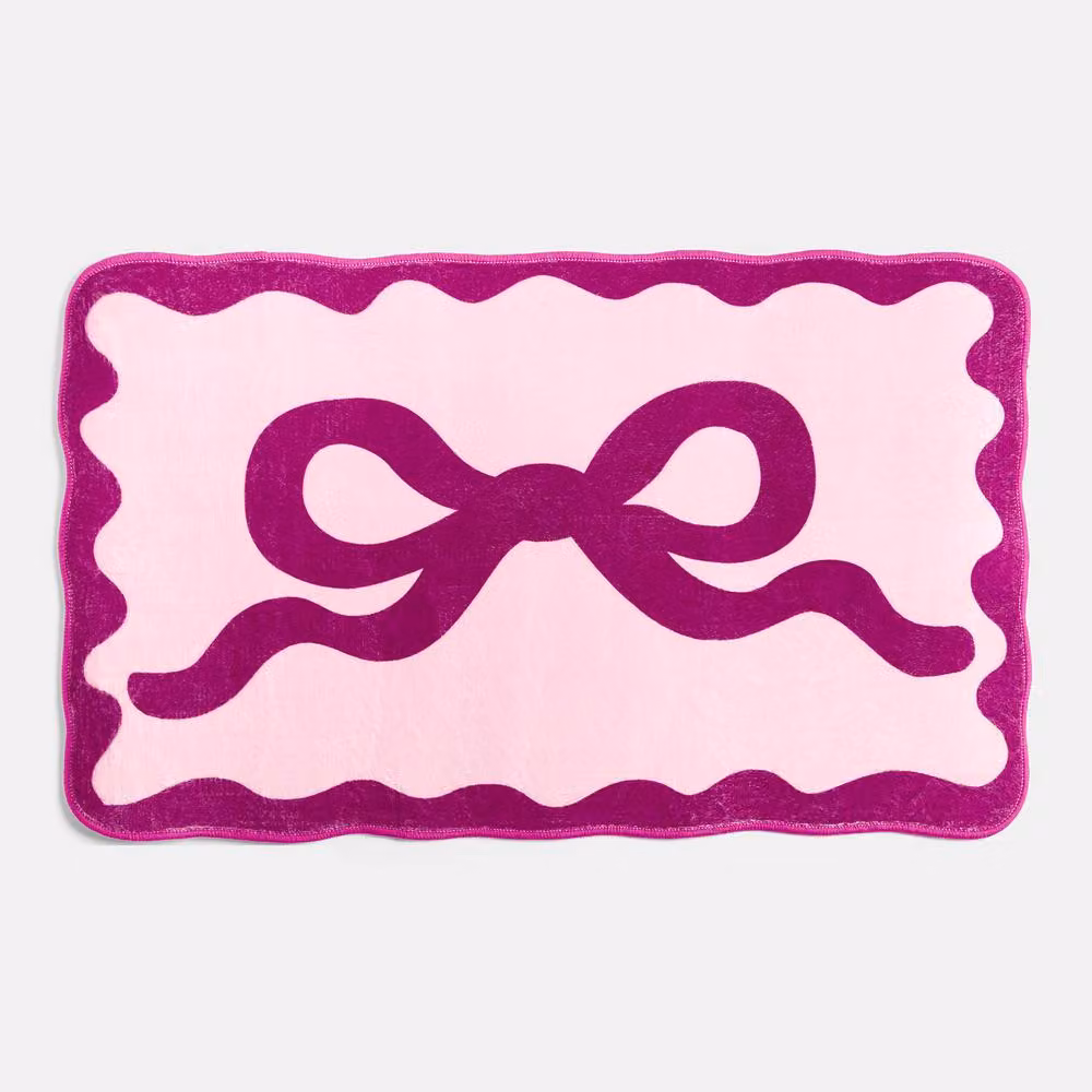 OHS Bow Velvet Bath Mat Soft Absorbent Shower Rug in Burgundy – 3