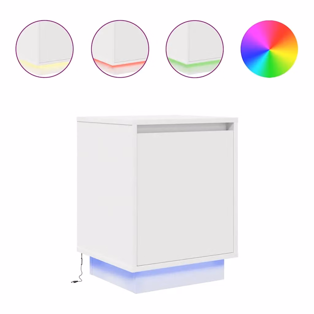 Berkfield Home Set of 2 White Glossy Bedside Cabinets with Integrated LED Lights, W/D/H: 38 x 34 x 50 cm – 2