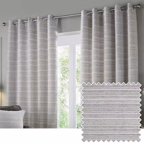 Paoletti Jupiter Silver Chenille Jacquard Blackout Eyelet Curtains, W/H: 168 x 229 cm