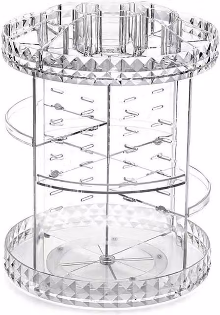 KORVIXA Rotating Cosmetic Storage Box with Shelves in Transparent Acrylic and Metal