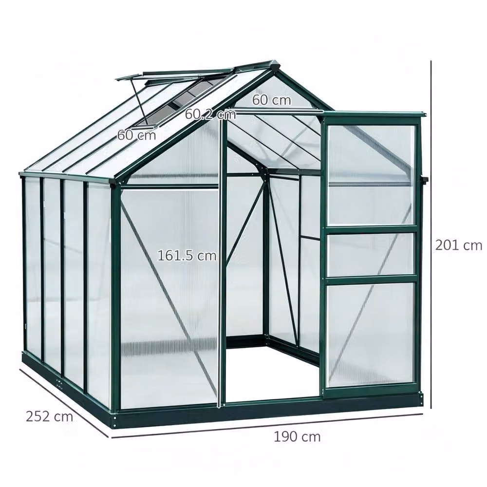 STILVORA Green Walk-In Greenhouse with Sliding Door, Window and Rain Gutter, W/D/H: 182.88 x 190 x 201 cm – 2
