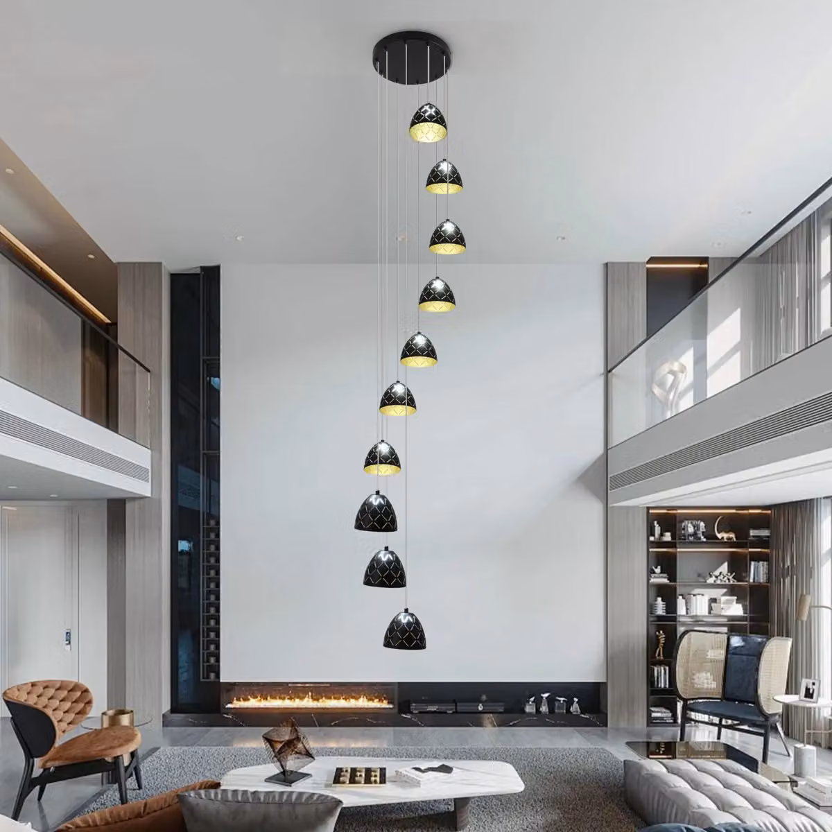 Garwarm 10 Light LED Dimmable Modern Pendant Staircase Chandelier in Black and Gold/Brass – 3