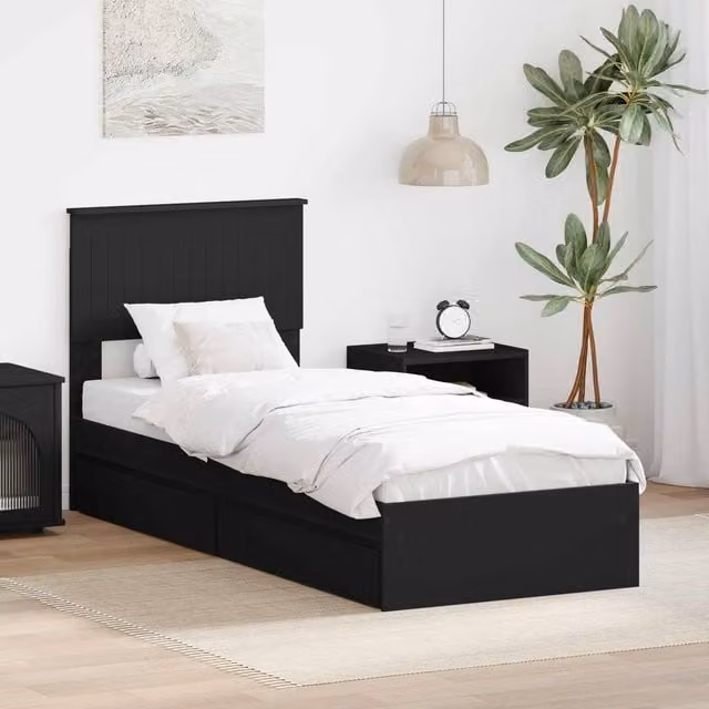 Berkfield Home Modern Black Storage Bed with Headboard and Drawers, Engineered Wood, W: 75 cm x L: 190 cm – 1