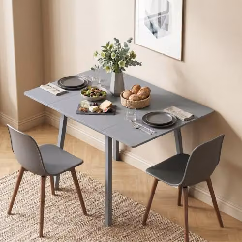 HOMCOM Grey Solid Pine Wood Folding Dining Table with Butterfly Drop Leaf, W/D/H: 110 x 86 x 75 cm – 5