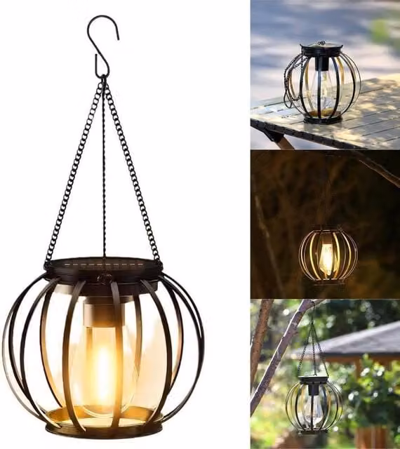 SPETLEK 3-Piece Set of Black Solar LED Hanging Lanterns for Outdoor Garden Use – 1