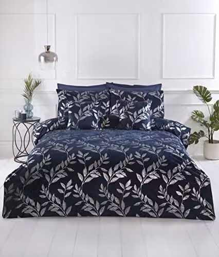 Rapport Home Como Polycotton Floral Duvet Cover and Pillowcase Set in Blue and Silver, Duvet Cover: 200 x 200 cm, Pillowcase: 50 x 75 cm – 1