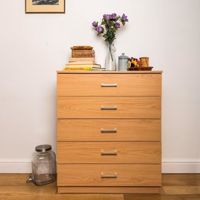 Home Treats Modern Wooden Chest of Drawers in Beige and Brown