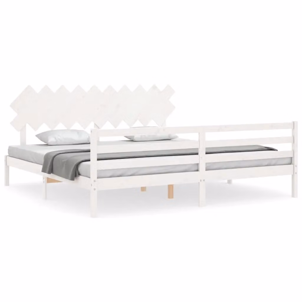 Berkfield Home White Solid Pine Wood Bed Frame with Headboard 200 x 200 cm – 2