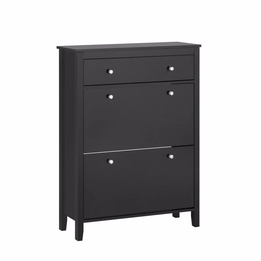 SoBuy Slim Scandinavian Style Shoe Cabinet in Matt Black with Tilting Compartments and Internal Shelves – 2