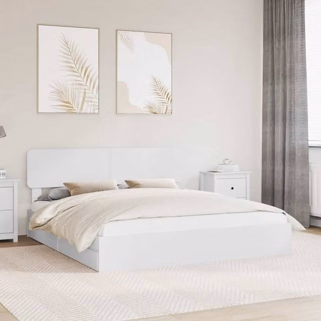 Berkfield Home Modern Storage Bed with Headboard and Drawers in White, Engineered Wood, 180 x 200 cm