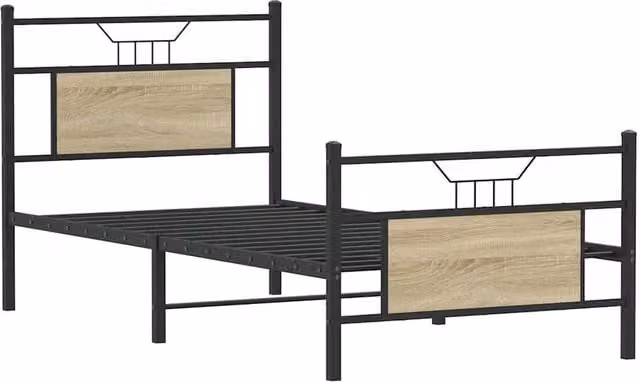 Berkfield Home Durable Sonoma Oak Bed Frame in Brown, W/D/H: 90 x 200 x 91.5 cm – 1
