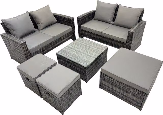 Fimous 7-Seater PE Rattan Garden Lounge Set in Dark Grey Mixed with Coffee Table and Ottomans