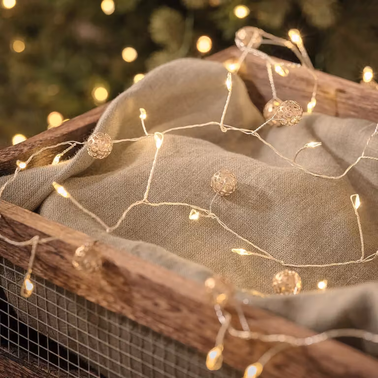 Warm White LED Gold Orb Cluster Micro Light Garland, 1.5 m