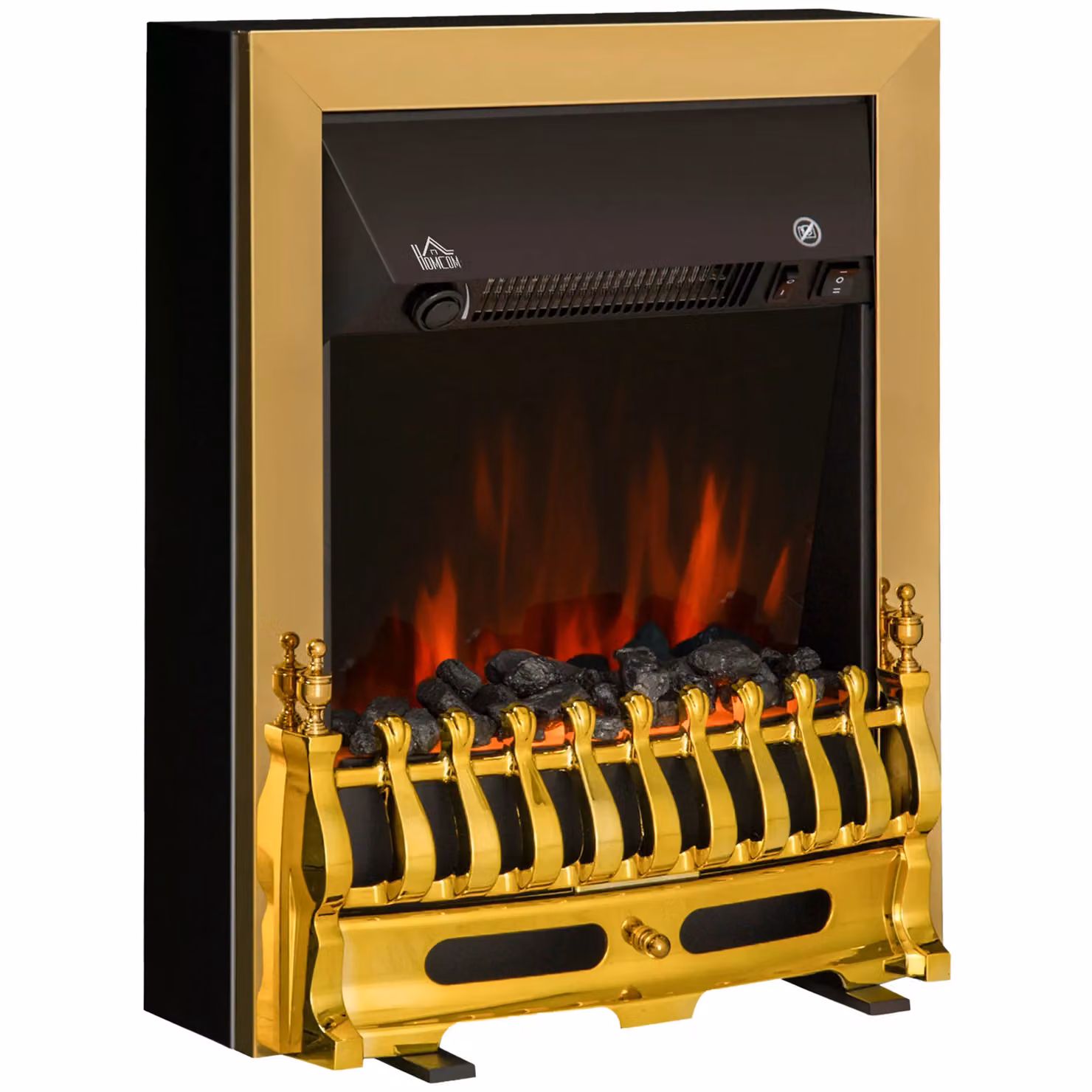 HOMCOM Electric Fireplace with LED Flame Effect Heater in Gold – 2