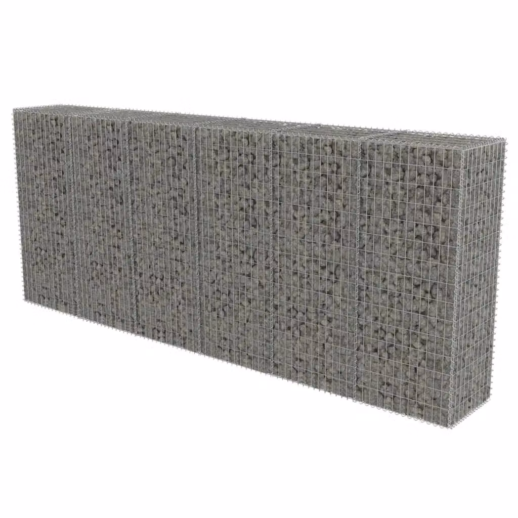 Berkfield Home Galvanised Steel Gabion Fence Wall with Covers in Silver, W: 300 cm, D: 50 cm, H: 150 cm – 2