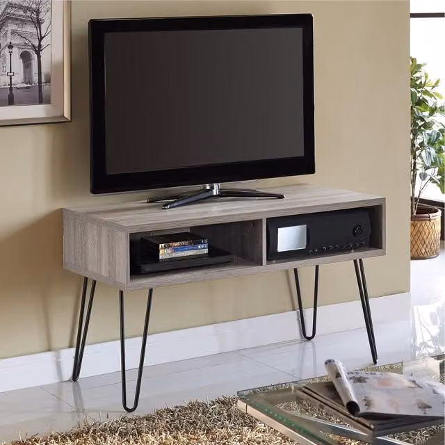 Dorel Owen Retro TV Stand in Grey Oak and Black