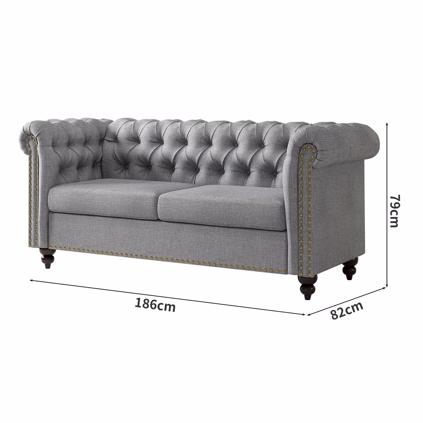 MCC Direct Victoria Chesterfield Fabric Button Back Sofa in Grey – 3