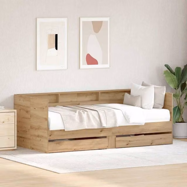 Berkfield Home Artisan Oak Daybed with Drawers in Light Brown, W/D/H: 90 x 200 cm