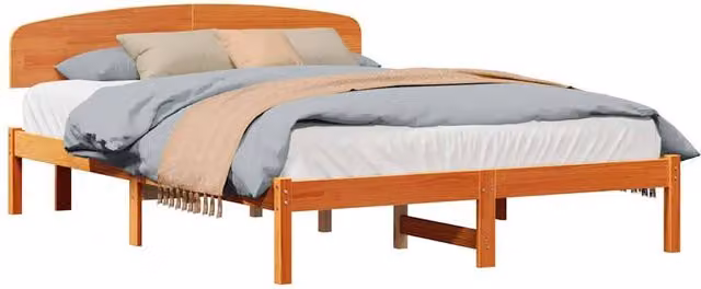 Berkfield Home Sturdy Solid Wood Pine Bed Frame with Headboard in Wax Brown, W/D/H: 160 x 200 cm – 1