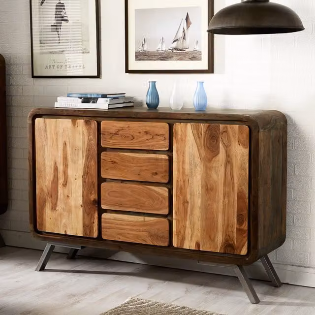 IH Design Retro Brown Metal and Wood Sideboard