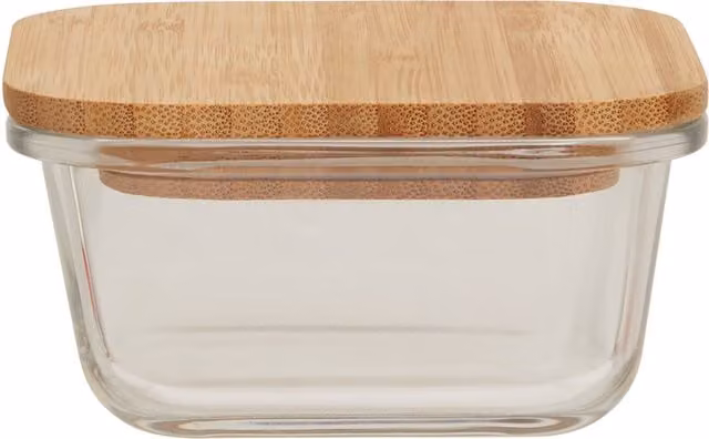 Orsina Airtight Square Glass Container with Bamboo and Silicone Lid, 320ml, Transparent – 1