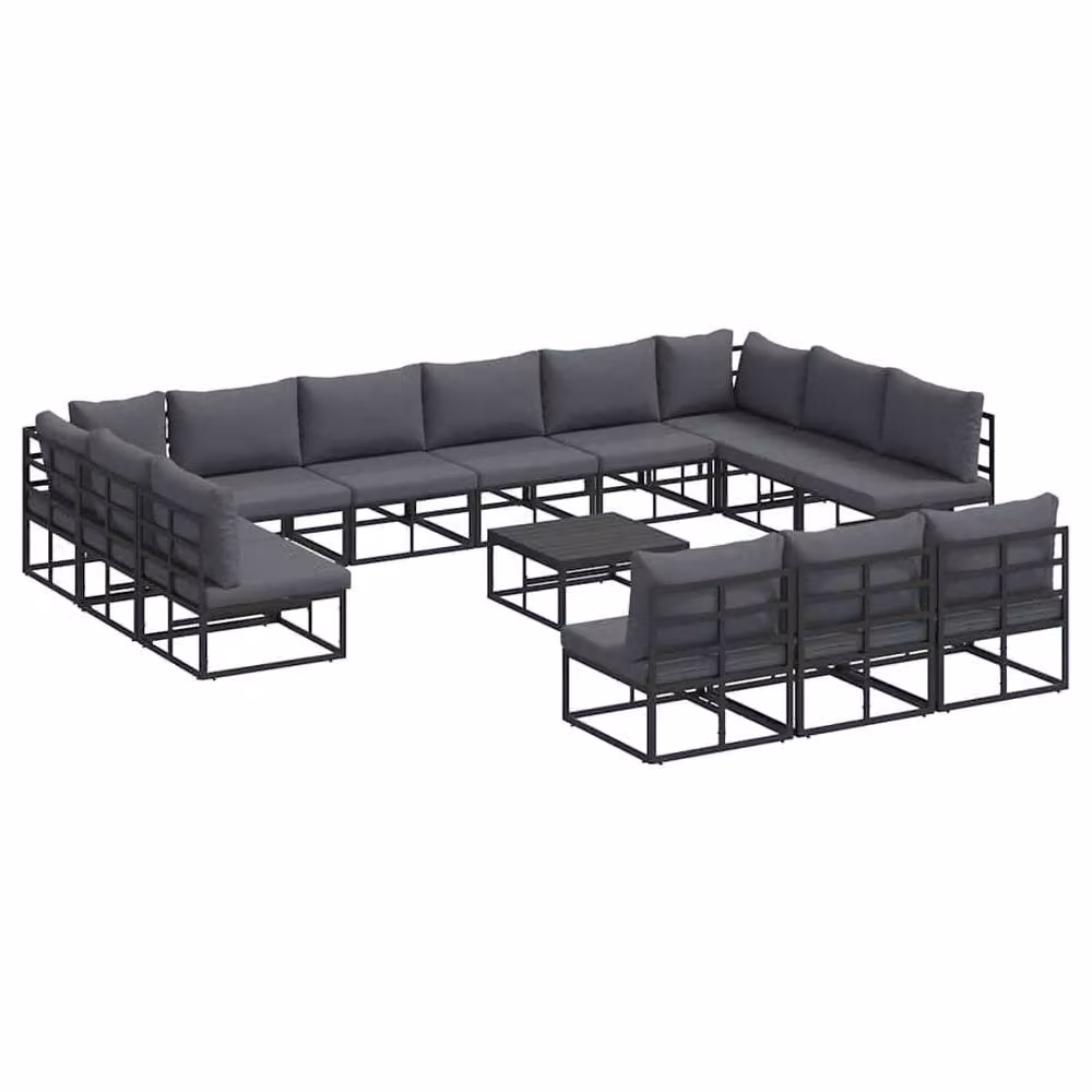 Berkfield Home 14 Piece U-Shape Garden Sofa Set with Cushions and Pillows in Black Powder Coated Aluminium – 2
