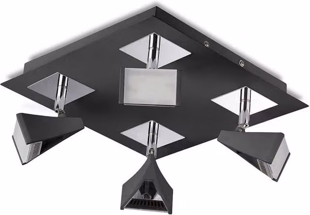 Netlighting Filippo 4 Light LED Square Ceiling Spot Light, 20W, 1750lm, Black and Chrome