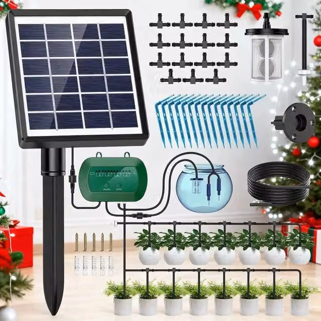 FLAVORA Solar Automatic Drip Irrigation System with Timer, Black