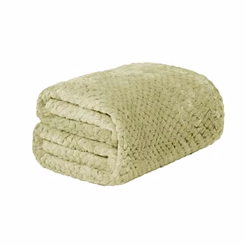 Dreamscene Sage Green Fleece Waffle Throw, W/D/H: 200 x 240 cm