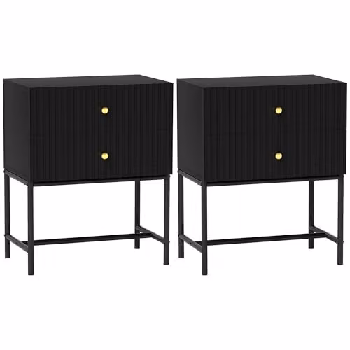 HOMCOM Modern Bedside Table Set of 2 with 2 Drawers in Black and Gold – 1