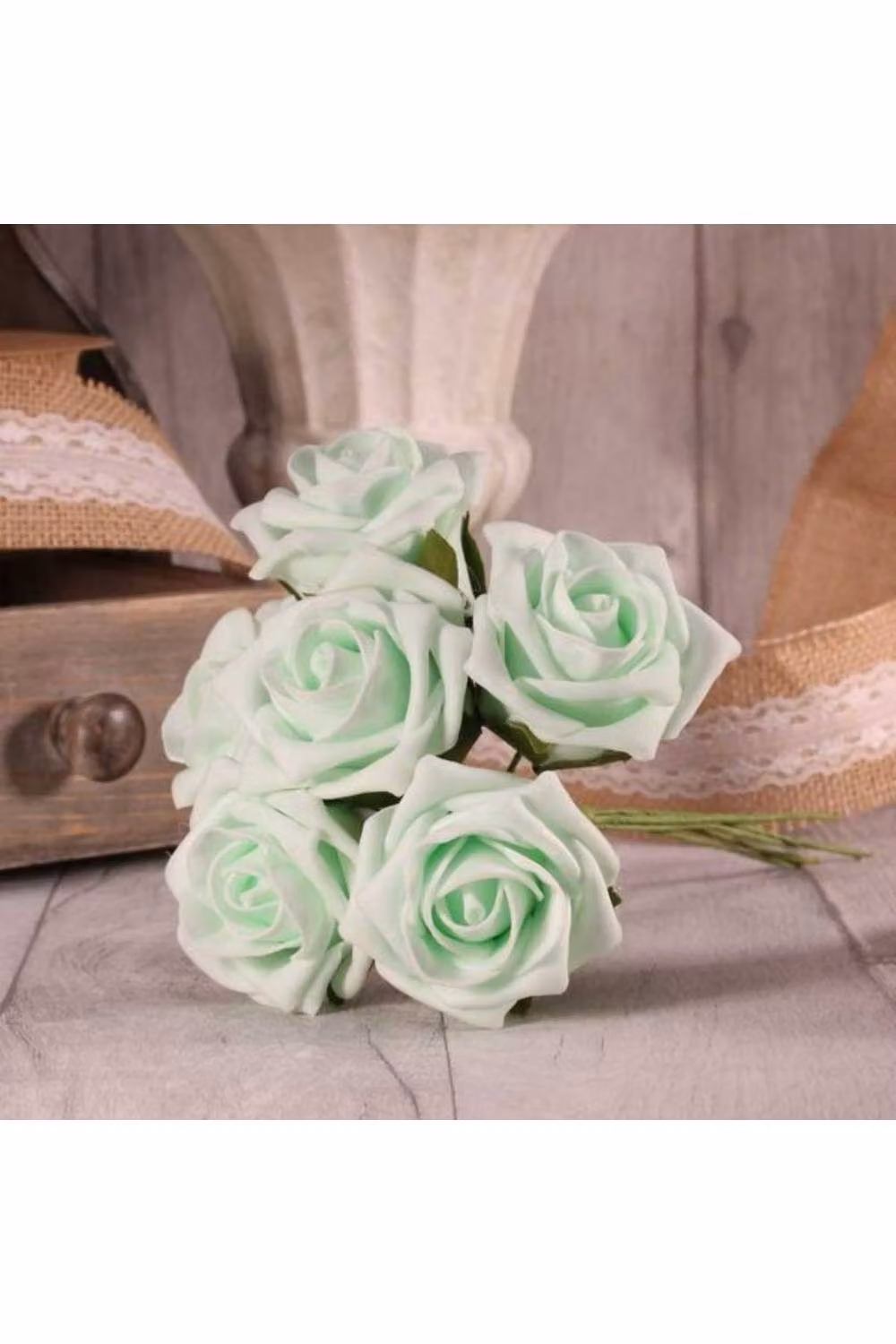 KDMD Pack of 4 Mint Green Foam Tea Roses for Weddings – 2